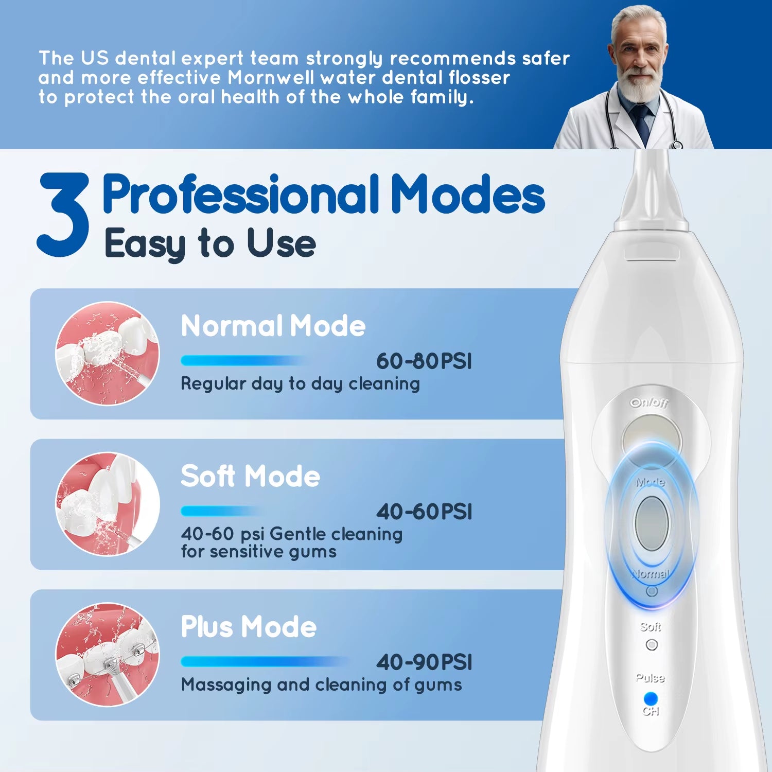 Water Flosser Teeth Picks 4 Jets 3 Modes Portable Cordless D52 Water Floss for Teeth Cleaner IPX7 Waterproof Oral Picks
