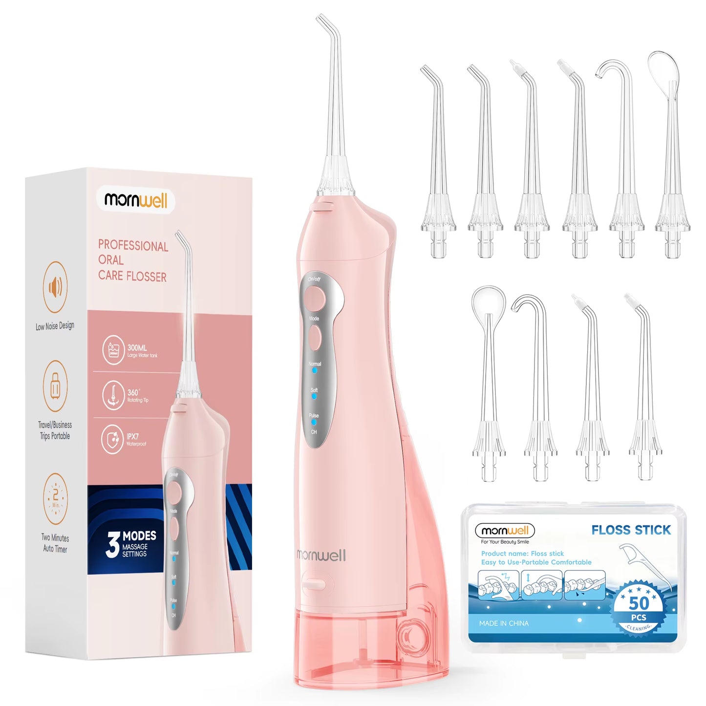 Water Flosser Teeth Picks 4 Jets 3 Modes Portable Cordless D52 Water Floss for Teeth Cleaner IPX7 Waterproof Oral Picks